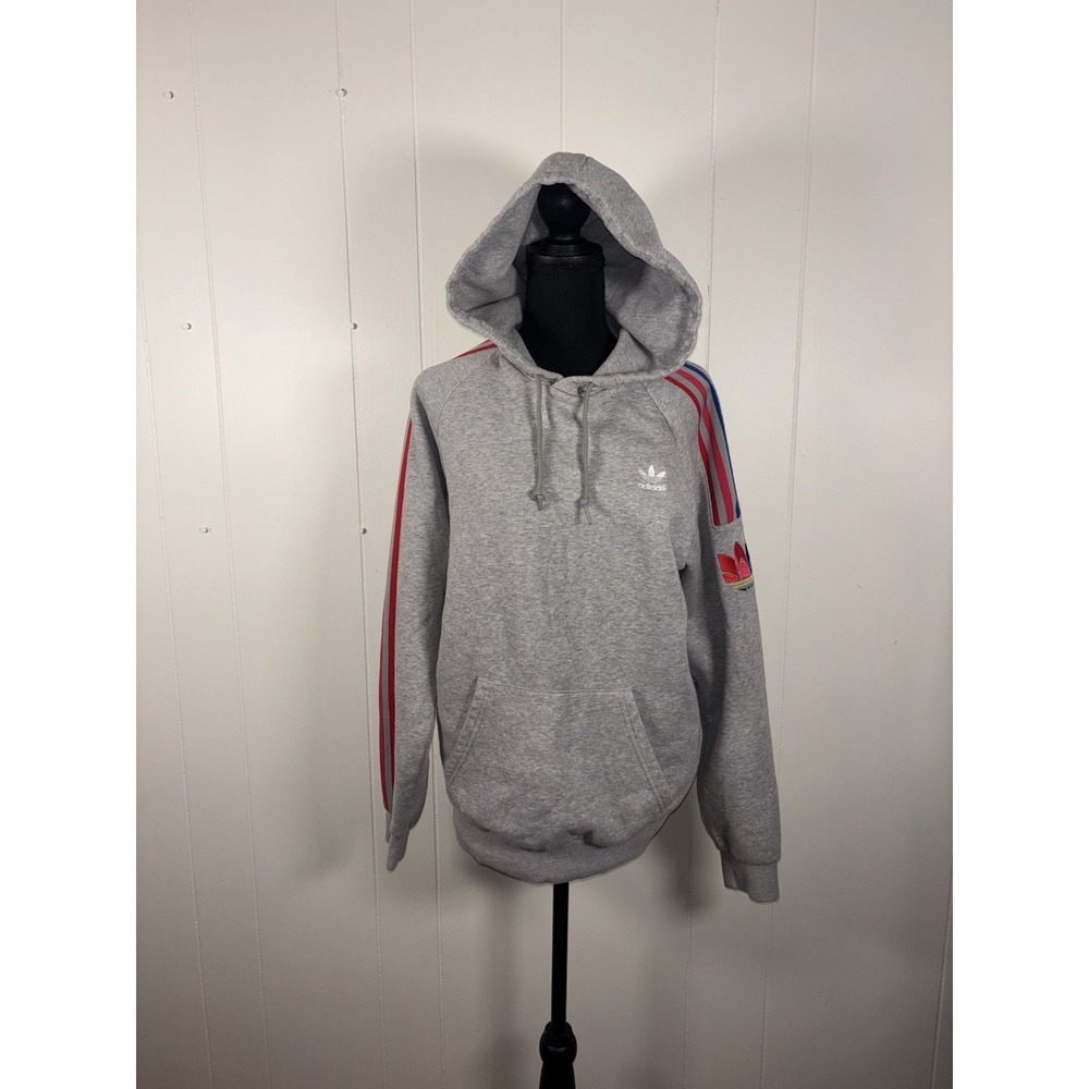 Adidas Originals retro Gray Red Men's 3D Trefoil 3-Stripe Colors Hoodie Mens S